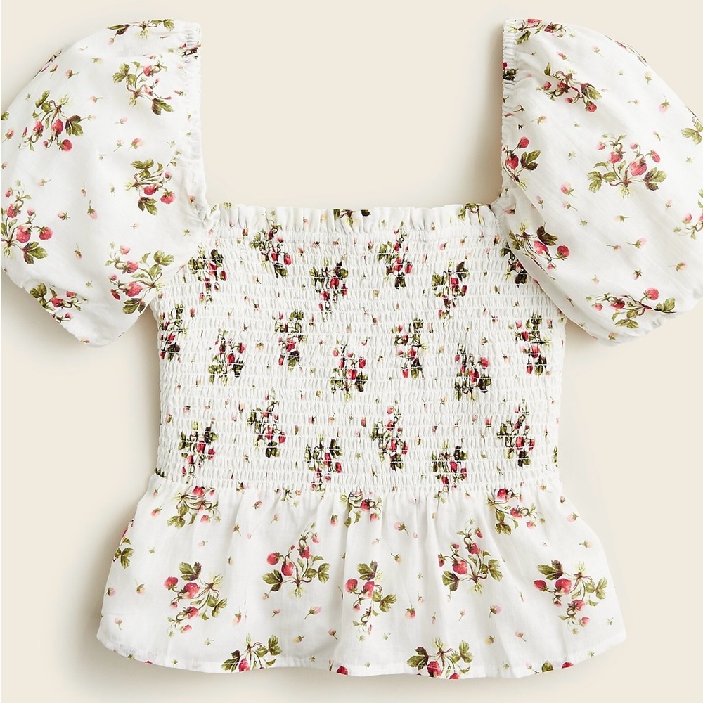 J. Crew White Puff Sleeve Smocked Blouse, NWOT, Never Worn